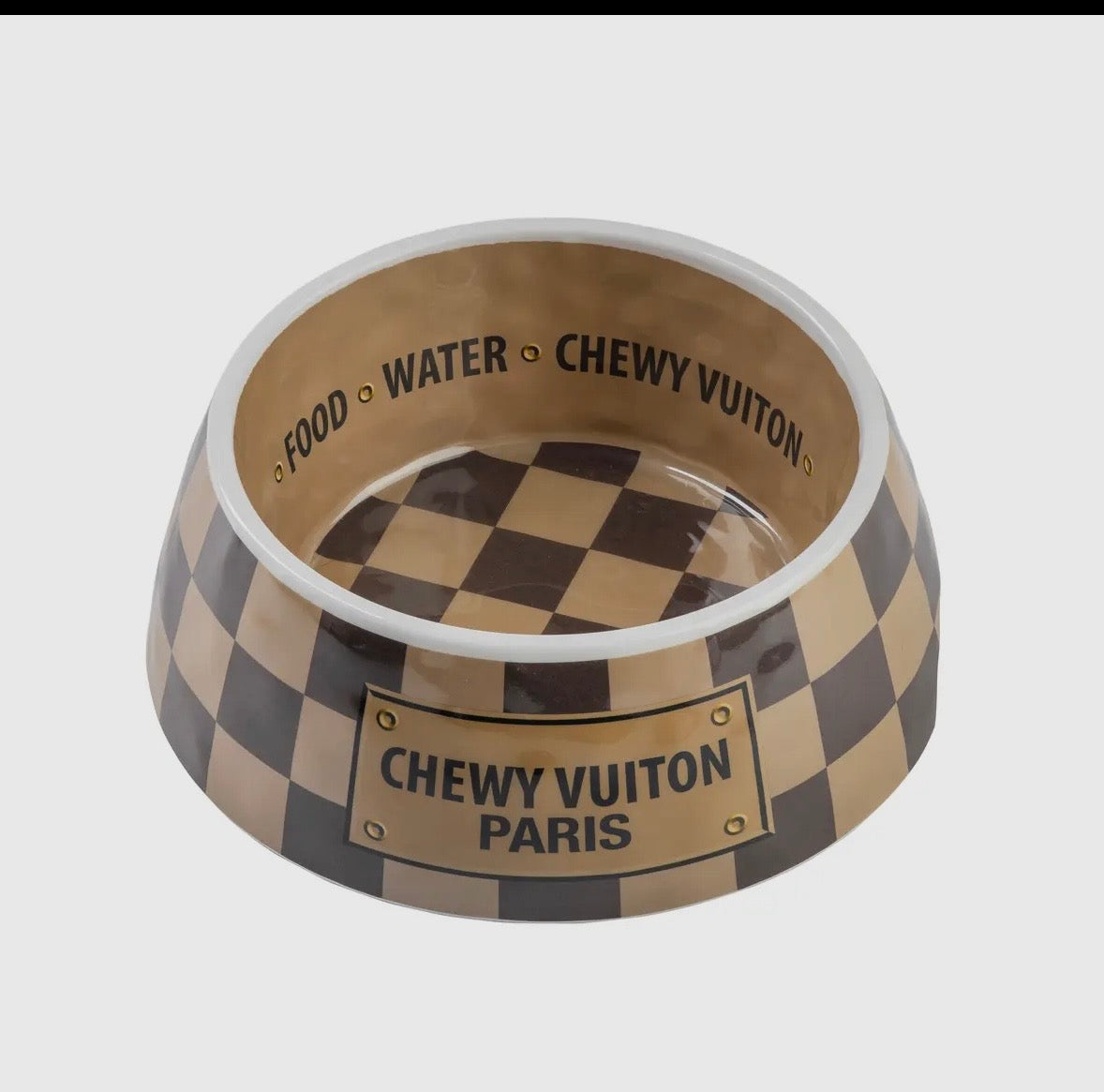 Checker chewy Vuitton Dog Bowl