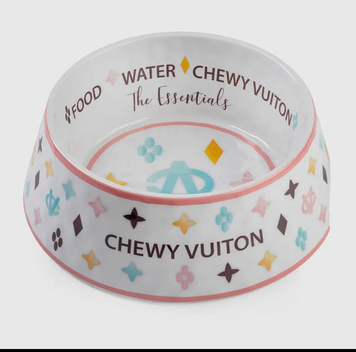 Checker chewy Vuitton Dog Bowl