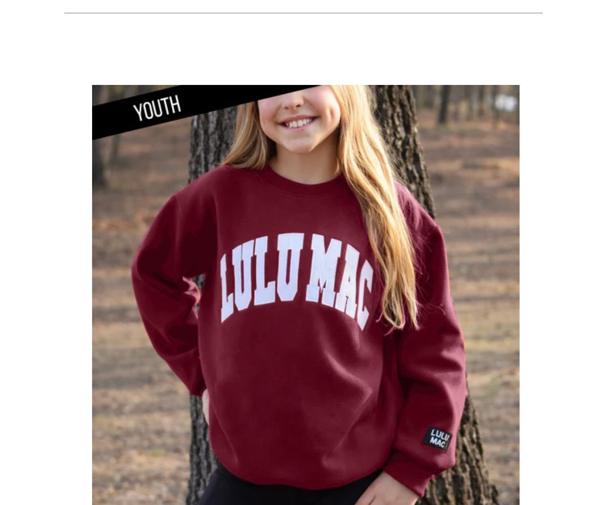 Youth Lulu Mac Maroon/ White Sweatshirt