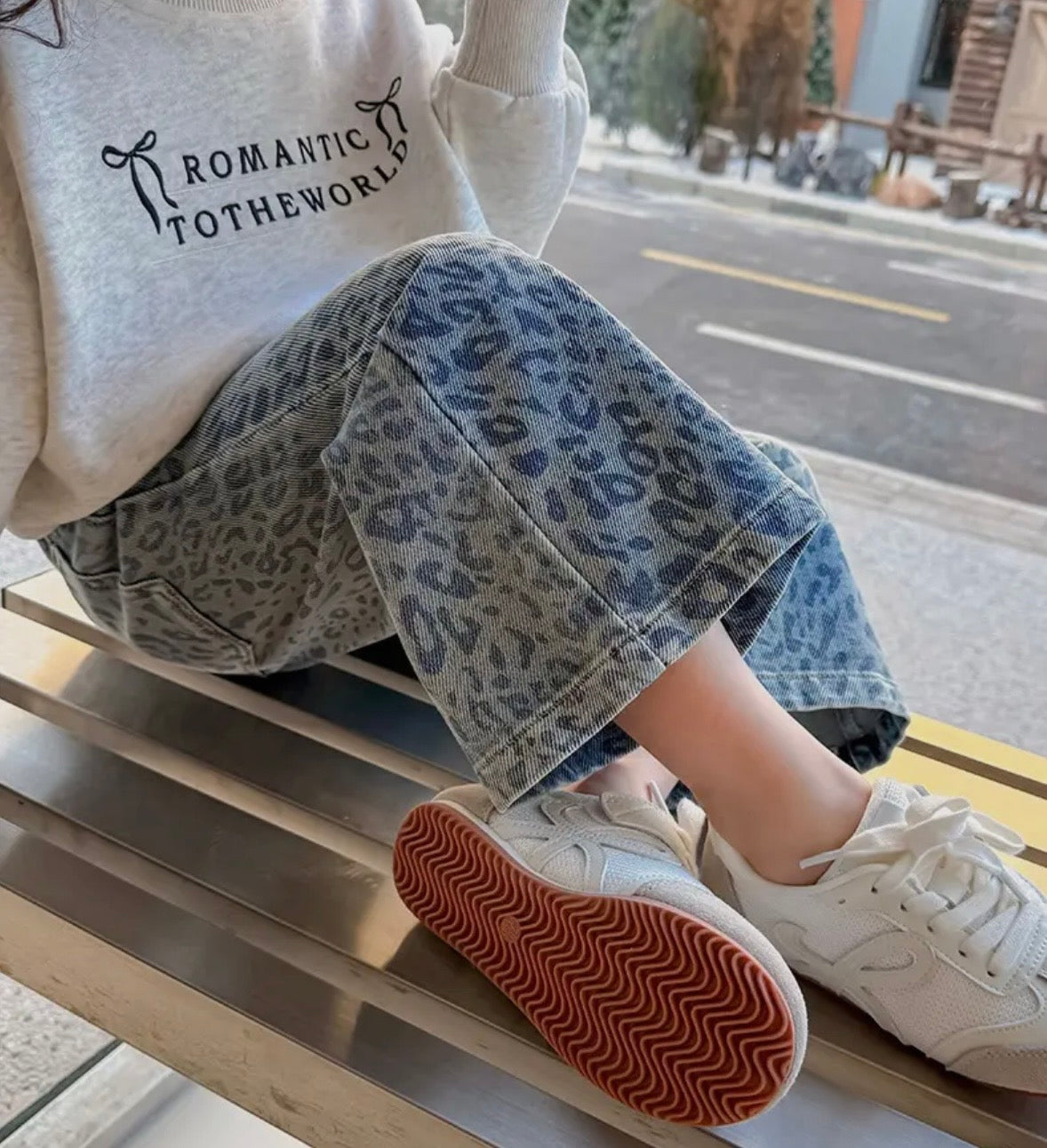 Wide Leg Blue Leopard Print Denim