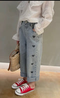 Wide Leg Heart Denim Jeans