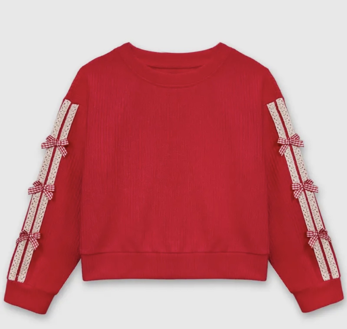 Girls Red Knit Ribbed Pullover