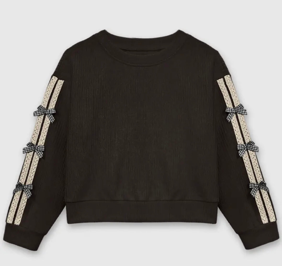 Girls  Black Ribbed Knit Pullover
