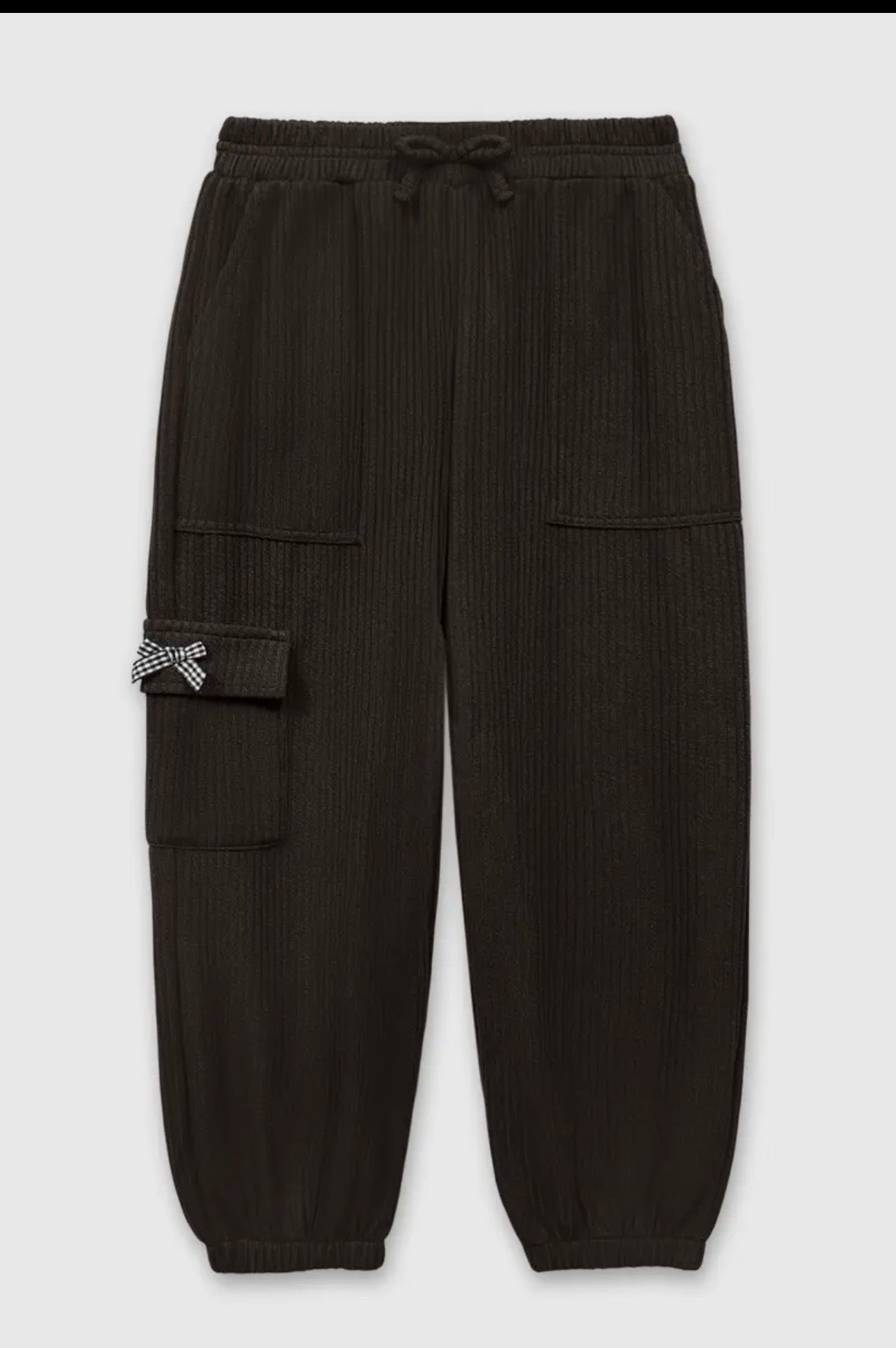 Girls Black Ribbed Knit Jogger