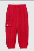 Girls Red Knit Ribbed Jogger