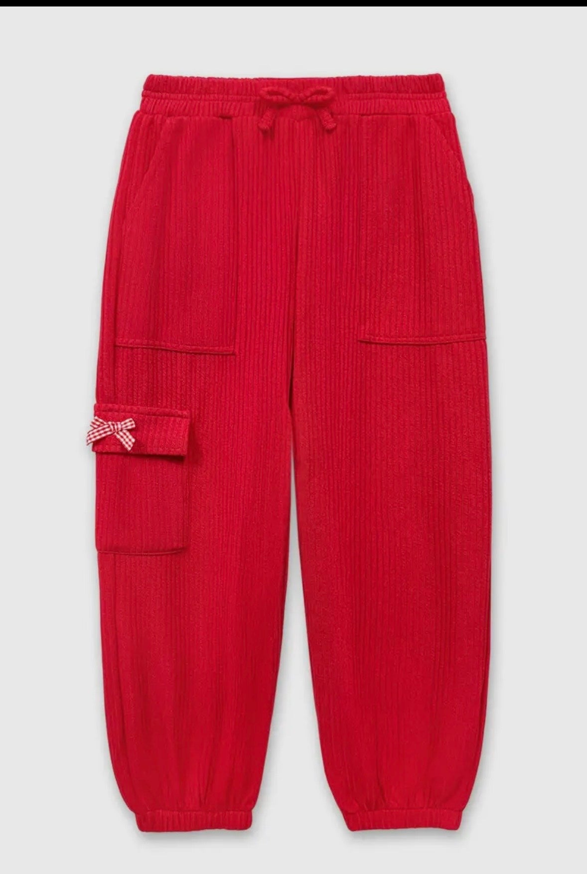 Girls Red Knit Ribbed Jogger