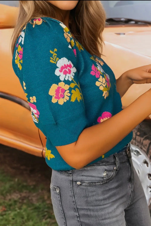 Floral Short Sleeve Sweater
