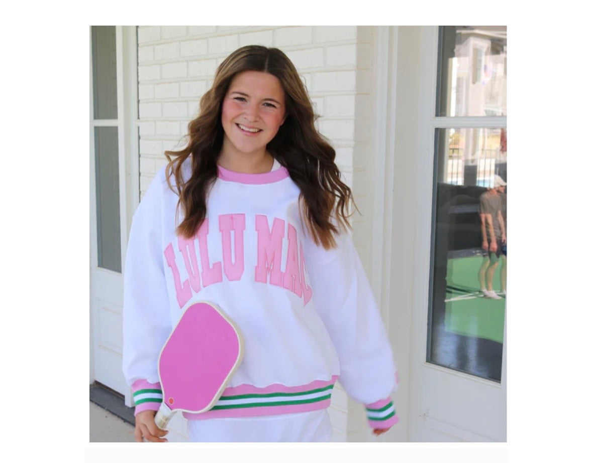 LuLu Mac White/Pink Stitch Sweatshirt