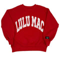 LuLu mac Youth Red w/ white puff sweatshirt