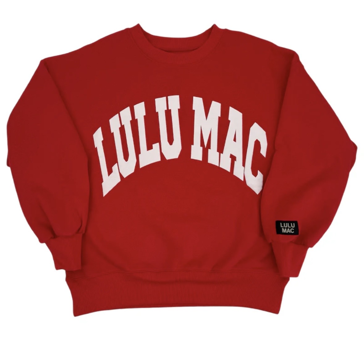 LuLu mac Youth Red w/ white puff sweatshirt