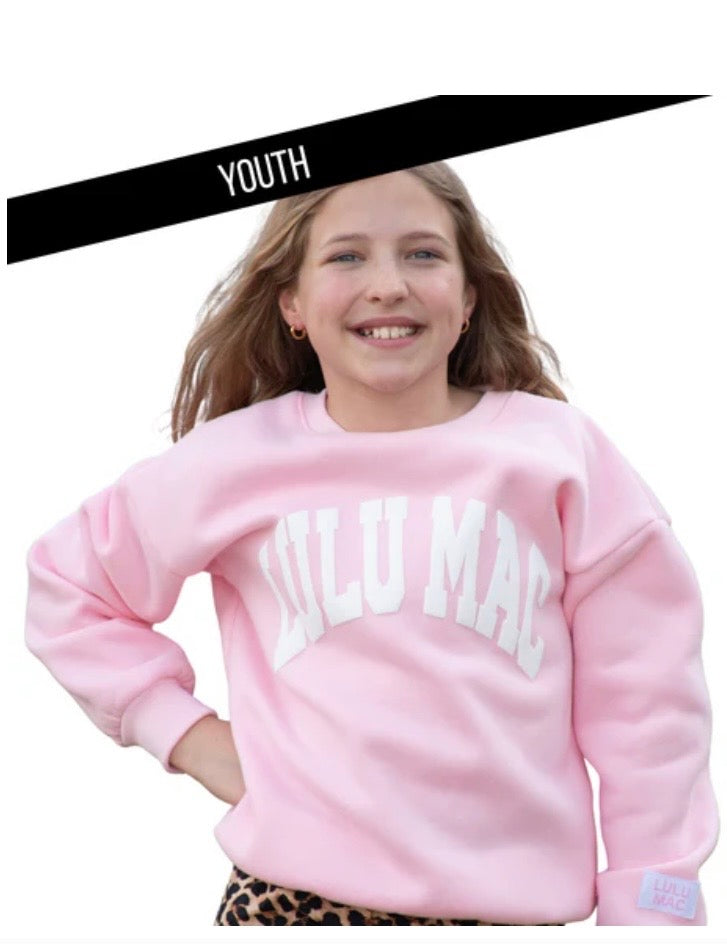 Youth LuLu Mac Sweatshirt Pink w white puff