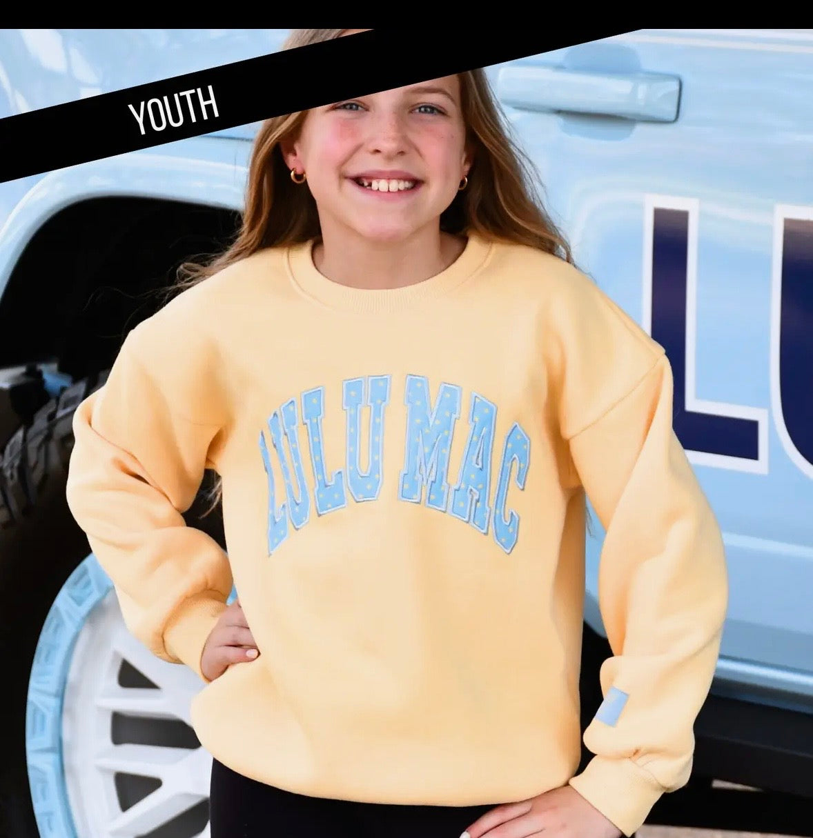 Youth LuLu Butter/Light Blue Dot Sweatshirt