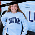 Youth Lulu light blue w/ navy dot sweatshirt