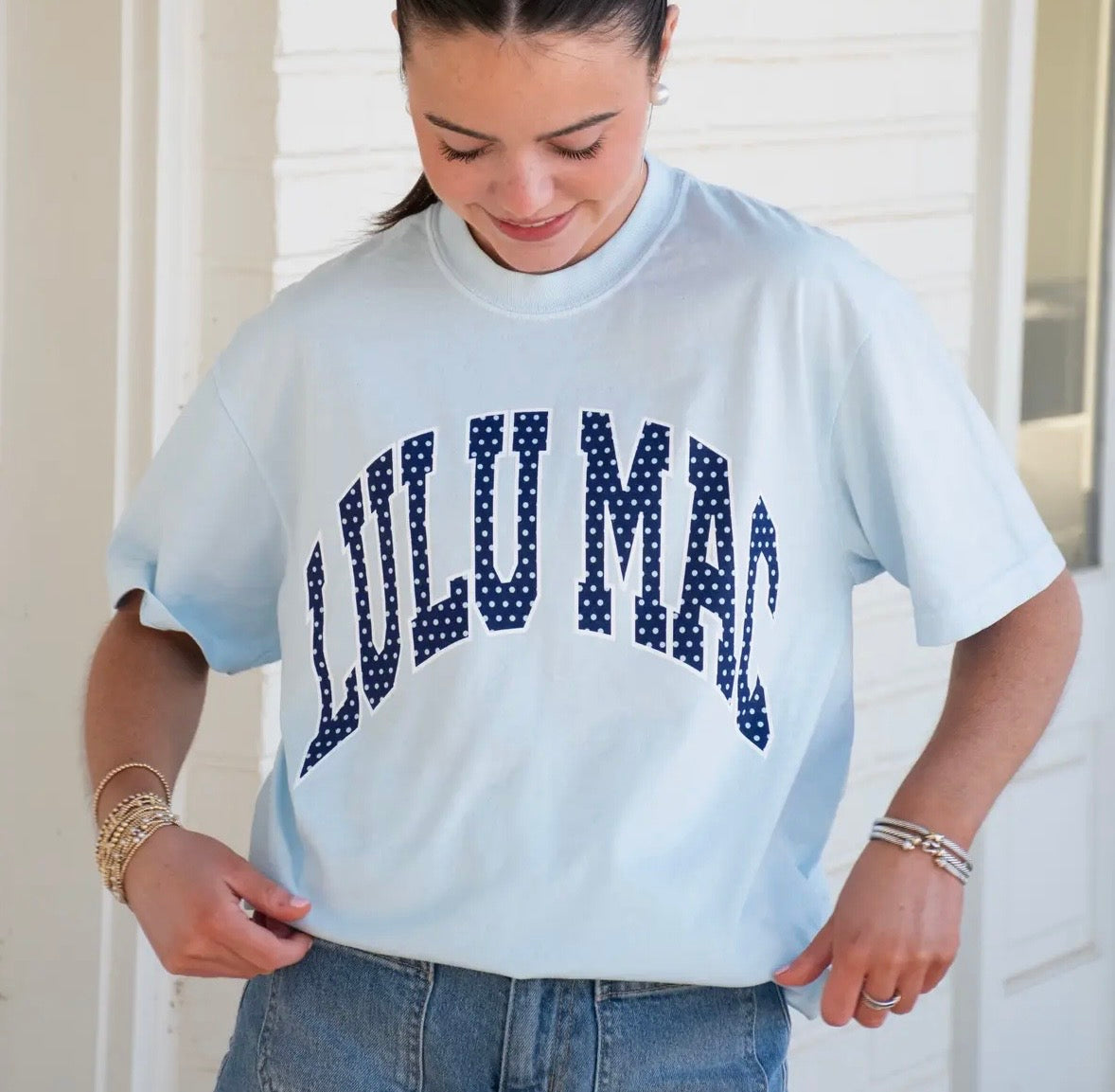 LuLu mac adult chambra/navy dot tee
