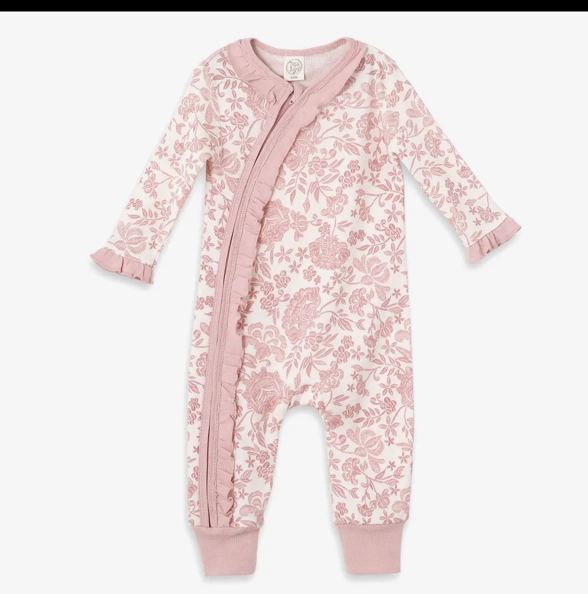 Pink Floral Baby Romper with Ruffles