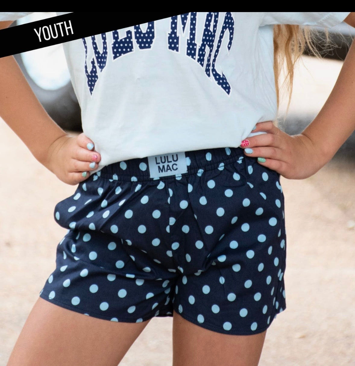 LuLu Youth Navy w/ Light Blue mini dots shorts