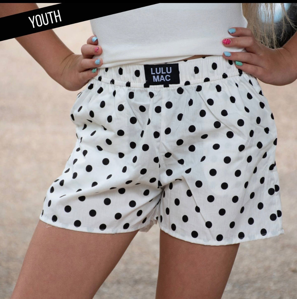 LuLu Youth White with Black mini Dot Shorts