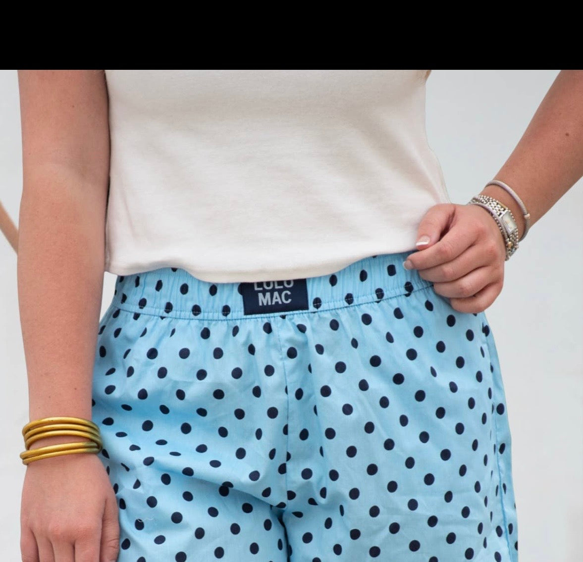LuLu Light Blue w/Navy mini Dots shorts