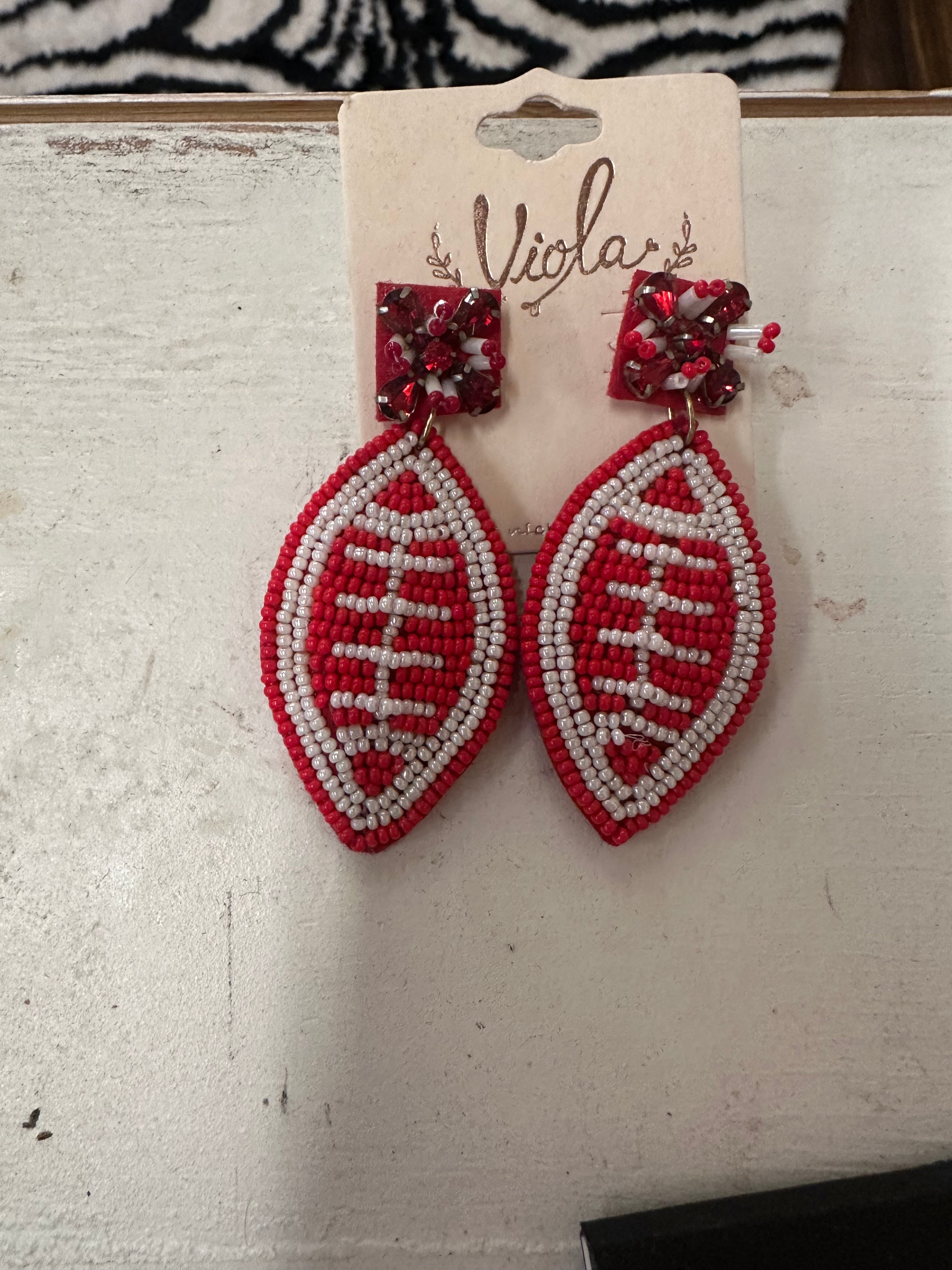 Red and White Football Earings