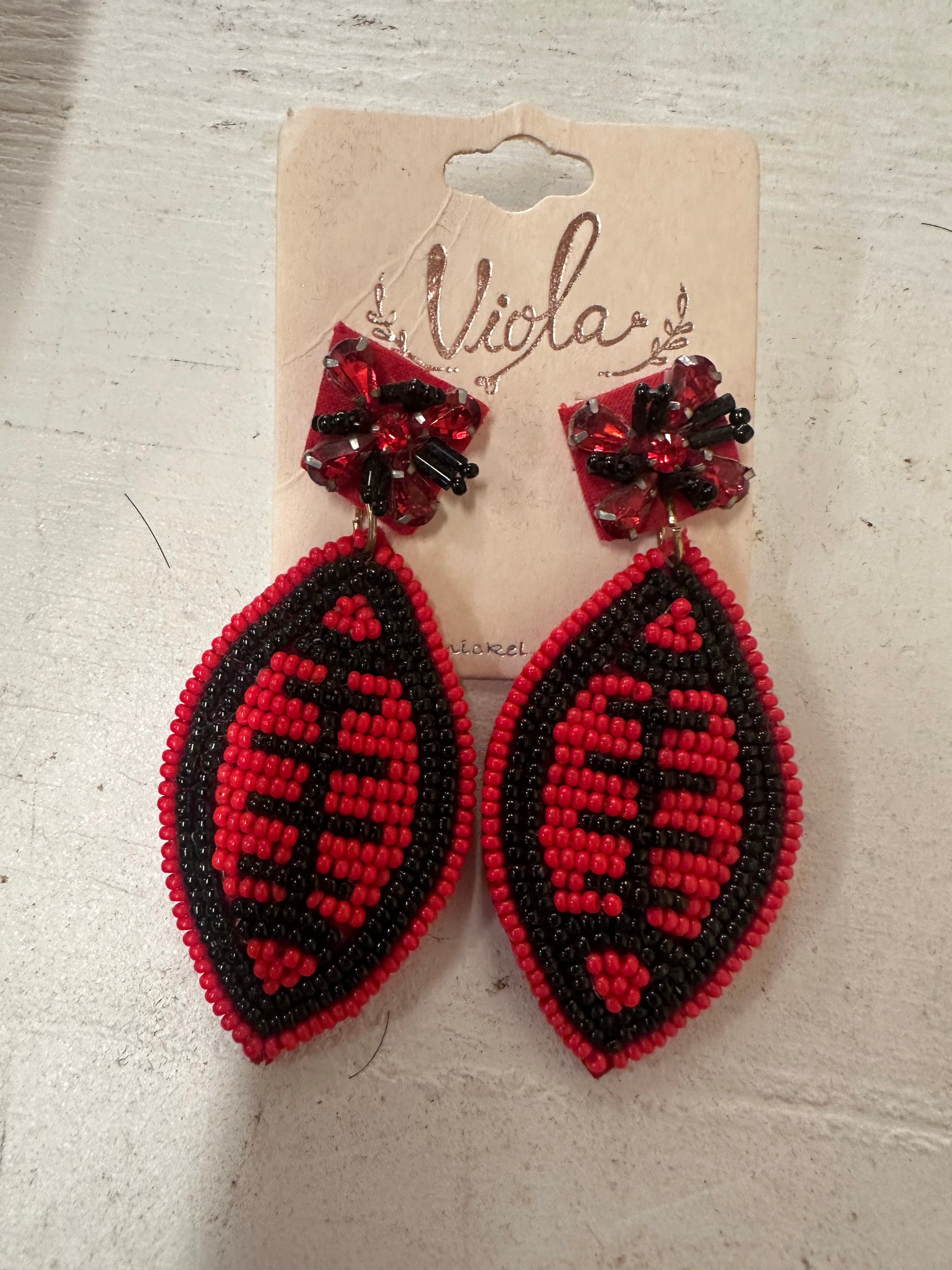 Red and Black Football Earings