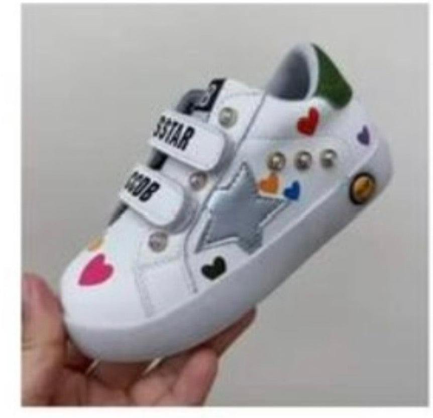 White Silver Star Colorful Heart Velcro shoe