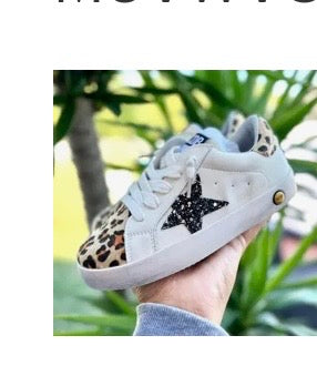 Black Star/ Leopard trim white shoe