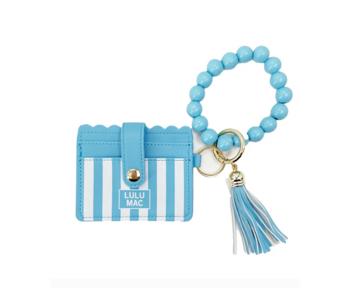 Blue Stripe Beaded Darby Wristlet