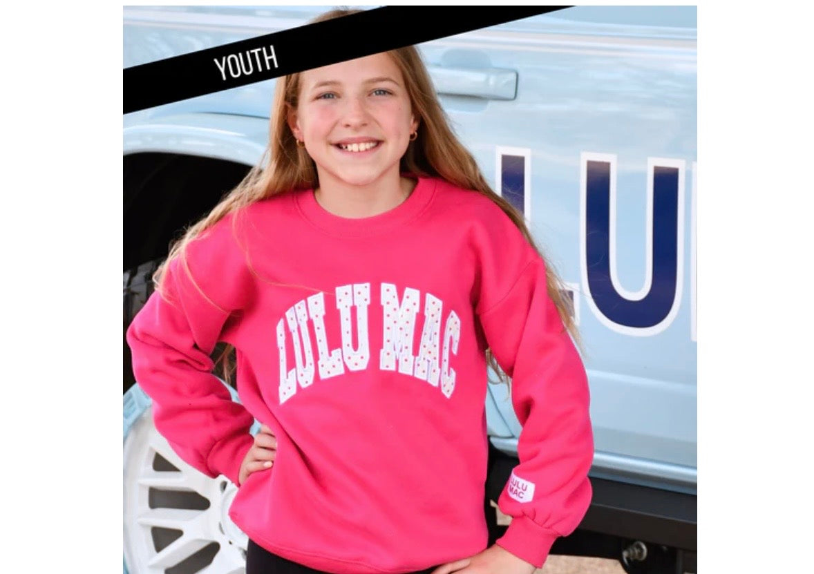 Youth Hot Pink/White Polka Dot Stitch Sweatshirt