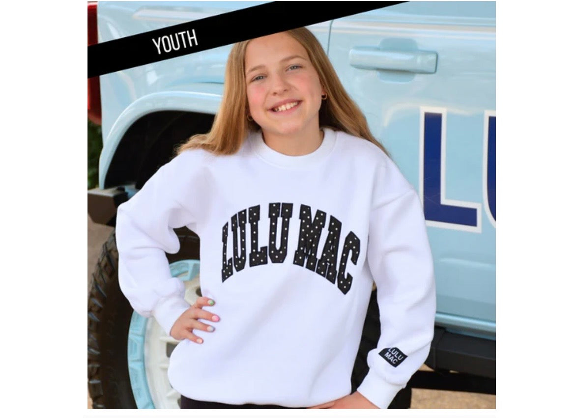 Youth White/Black Polka Dot Stitch Sweatshirt