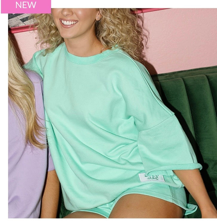 Short Sleeve Terry Cloth Top-Seafoam