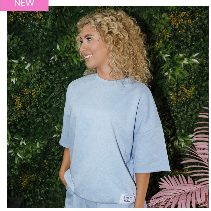 Short Sleeve Terry Cloth Top- Light Blue
