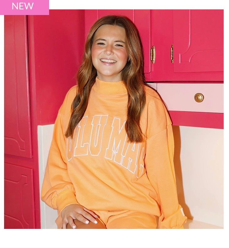 Stitch Mockneck Terrycloth Top-Orange