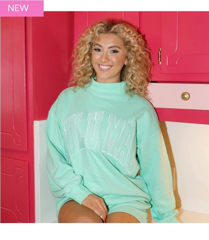 Stitch Mockneck Terry Cloth Top-Seafoam