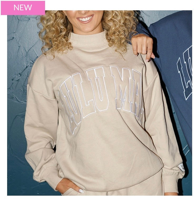 Stitch Mockneck Terry Cloth Top-Sand