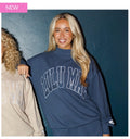 Stitch Mockneck Terry Cloth Top-Navy