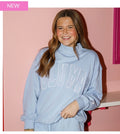 Stitch Mockneck terry Cloth top-Light Blue