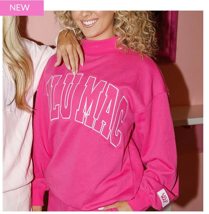 Stitch Mockneck Terry Cloth Top-Hot Pink