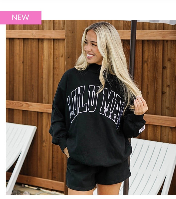 Stitch Mockneck Terry Cloth Top-Black