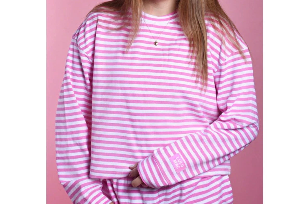 Mac Stripe MonoChrome Longsleeve Top-Neon Pink